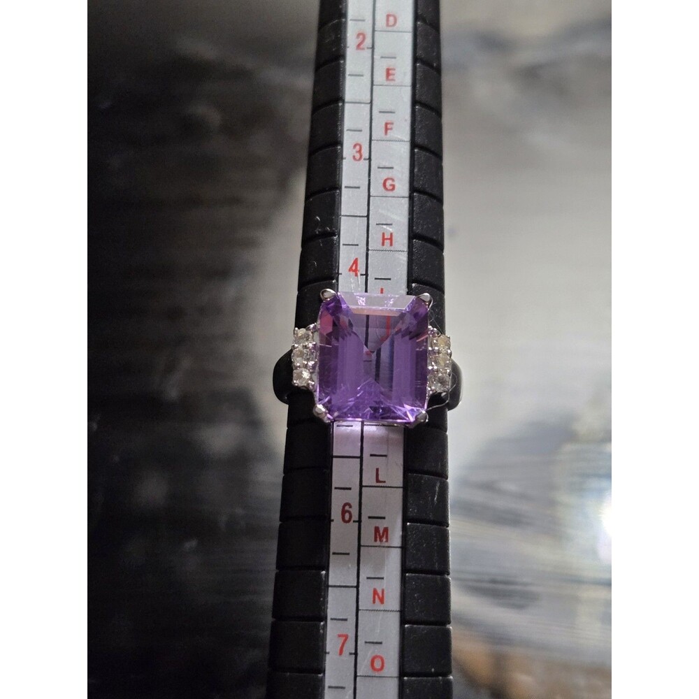 5.94 CTW Amethyst Ring, Large Emerald Cut Purple Gemstone Sterling Silver Size 5 - Picture 11 of 16